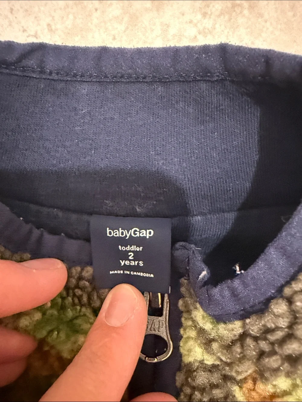 GAP Kids Camo Sherpa Fleece Vest in Green, Brown & Navy